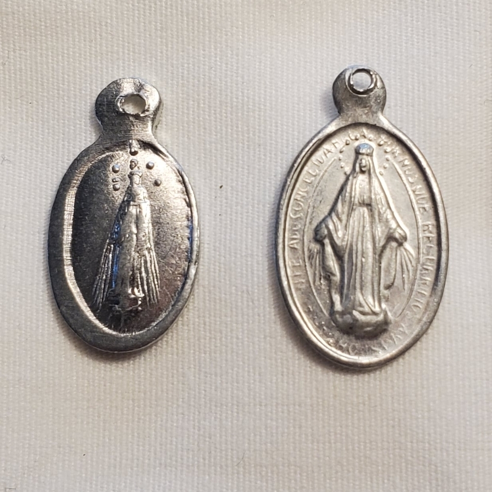 Miraculous Medals 2 Virgin Mary Pendants Silver Tone 3/4" In Length
